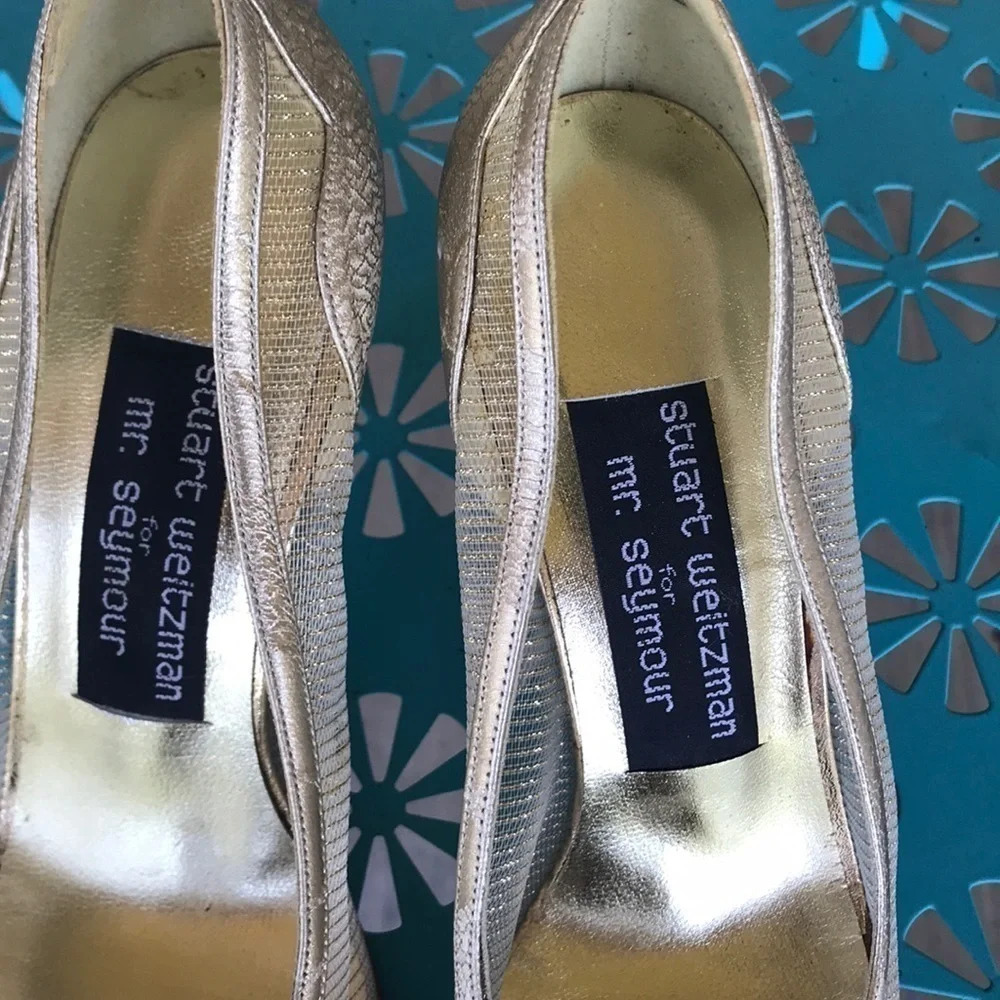 Stuart Weitzman Gold Shimmer Pointed Toe Pumps - image 4